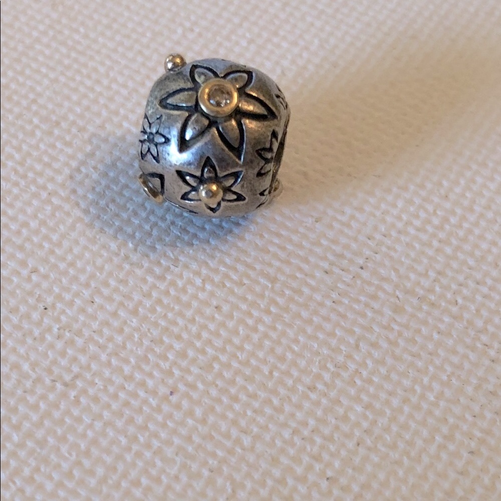 Pandora RARE 3 Diamond Sterling Silver and 14K Gold Flower Charm
